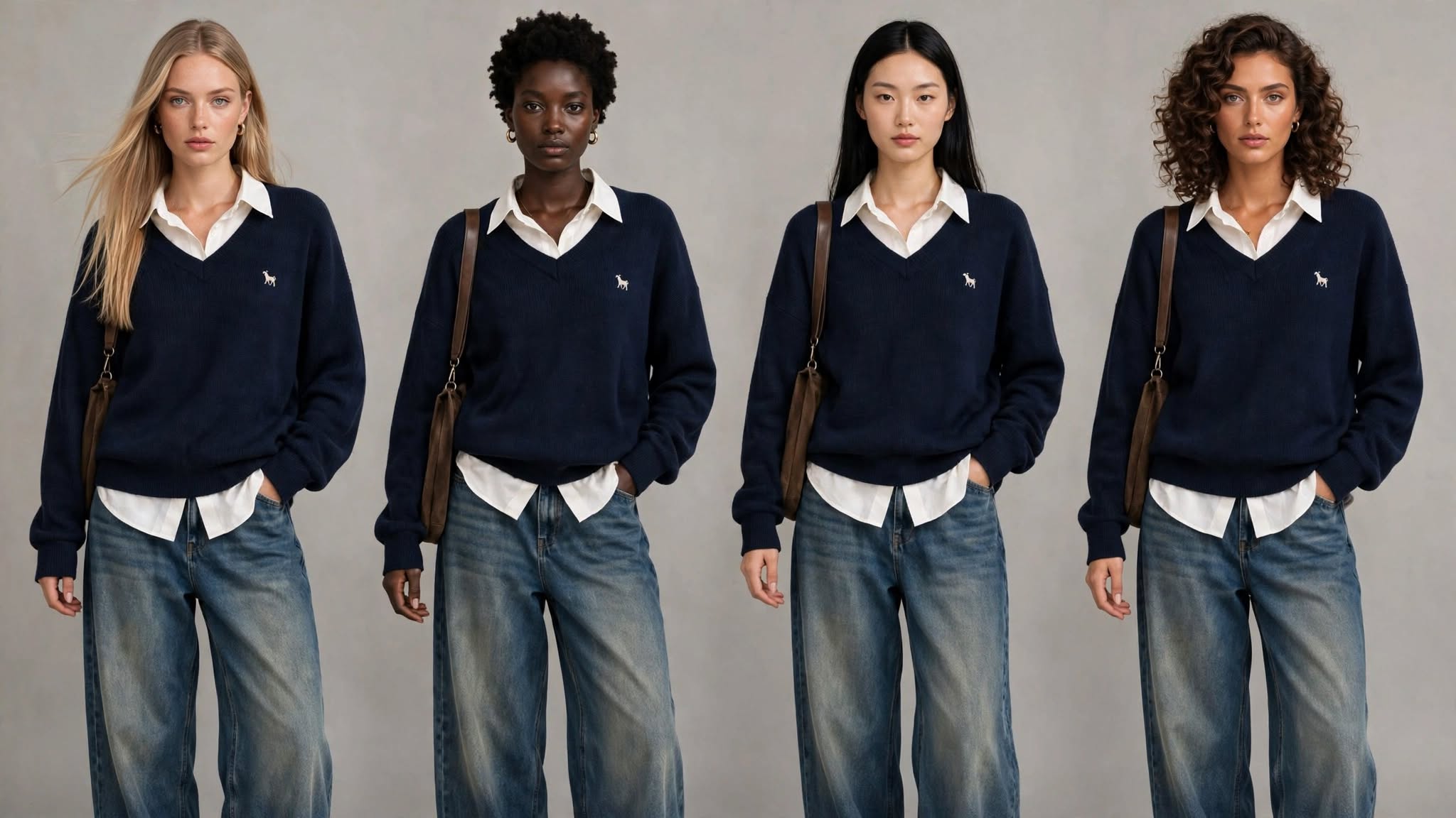Quatre mannequins diversifiés portant la même tenue