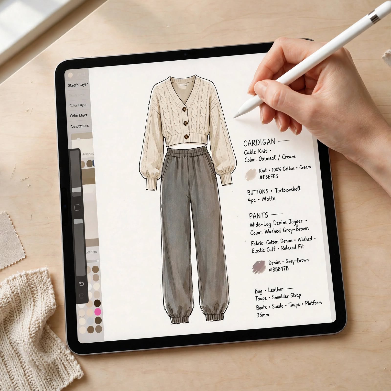 Création du cardigan sur tablette