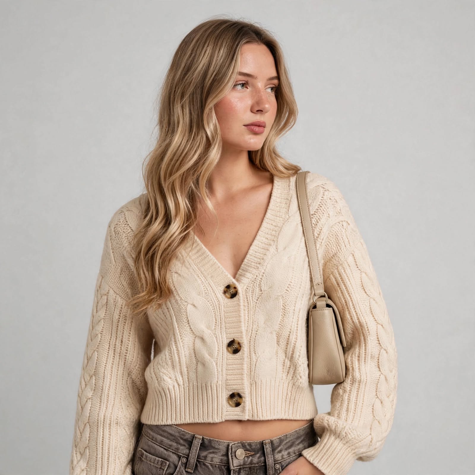 Gros plan sur la maille du cardigan