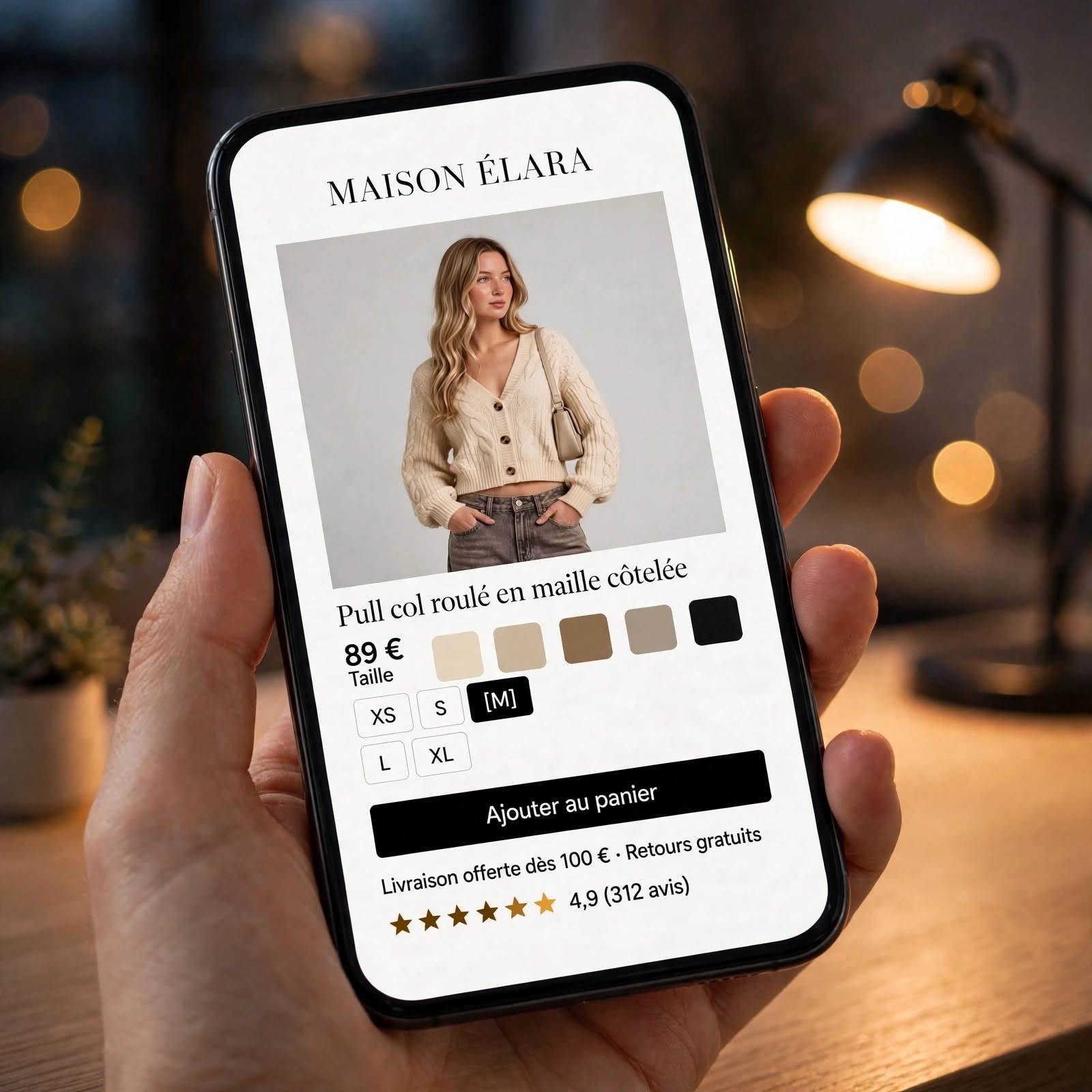 Fiche produit e-shop avec le look généré, affichée sur ordinateur portable